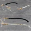 New Metal Micro-Paved Diamond Set Ramar Rimless Eyewear Black Mix Vit Buffalo Hornglasögon Män Kvinnor Med C Dekoration Rocks Wire 18K Gold Frame Unisex Glasögon