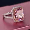 s925 zilveren ringen roze vierkante diamanten kunstmatige high carbon rechthoekige afgeschuinde auto platte ring diamanten ring