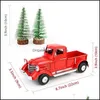 Decorações de Natal Festas Festivas Supplies Home Garden Red Metal Truck and Mini Fake Pine Tree Decor Modelo do carro Decoração da mesa de alegria ne