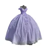 Prenses Lilac Quinceanera Elbiseler 2022 Kapalı Omuz Aplikleri Dantelli Tatlı 15 Parti Spritly Doğum Günü Önlükleri Özel Made310E