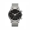 Mężczyźni Silver Pasp Mesh Stal Stael Chronograph Watch 1811 Wristwatch Luxury Black Dail