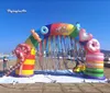 Outdoor Inflatable Rainbow Arch 7m Width Colorful Air Blow Up Curved Candy Archway For Park And Circus Entrance Decoration
