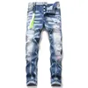 Jeans de diseñador hip-hop high street fashion jeans para hombres retro rasgado pliegue costura hombres diseño motocicleta regular fit montar pantalones delgados