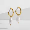 Hoop & Huggie Gold Color Stainless Steel Small Hoops With Pearl Earrings For Women Elegant Hanging Earring Vintage JewelryHoop Dale22