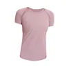 Lu Lu Lemens nouveaux vêtements de yoga d'été pour femmes à manches courtes sports de fitness séchage rapide motif filé air élastique T-shirt vêtements bon haut