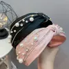 2022 Mode Kvinnor Headband Wide Side Big Pearls Hairband Fashion Center Knot Headwear Femme Candy Färg Turban Hårtillbehör