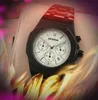 패션 스톱워치 시계 43mm 망 자동 석영 운동 고품질 시침 표시 스테인레스 스틸 고무 벨트 인기있는 손목 시계 스타 액세서리
