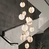 Lustres LED en cristal de marbre modernes lampes suspendues pour escalier salon lampes suspendues en Cristal rondes de luxe Villa longs luminaires