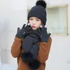 Berets 2022 Frauen Winter Hut Schal Handschuhe 3pc Set Hohe Qualität Kaschmir Fell Pompon Weibliche Warme Gestrickte Schals