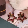 Stud European och American Retro Style Electropating Gold Emamel Glazed Silver Needle Five Pointed Star Earrings EarringsStud Farl22