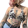 Kvinnors tankar Camis Kvinnor Summer Crop Tops Milk Cow Print V-ringad ärmlös Sling Vest med Metal Ring för flickor Svart Whitewomen's