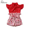 Baby Summer Clothing 1 6T Toddler Kid Girl Solid Red Shirt Top Watermelon Short Pants Outfit Clothes 2Pcs Set Sunsuit 220620