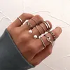 Cluster Rings Boho Gold Silver Color Pearl Set For Women Fashion Geometric Twist Hollow Open Ring Joint Finger Charm JewelryCluster Wynn22