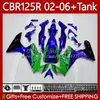 Corpo + cobertura de tanque para Honda CBR-125 CBR 125 R CC CBR 125R 125cc 02-06 Bodywork 124No.19 CBR125RR CB125R 02 03 04 05 06 CBR-125R 2002 2003 2004 2006 Green Factory Green