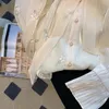 Nuova moda donna primavera allacciatura colletto con fiocco manica lunga organza tessuto ricamo fiore carino camicetta camicia MLXLXXL246u