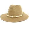 Berets Flat Brim Summer Straw Hat Bead Bead Bead Sun Sun Men Women Cowboy Panama Wide Holiday Travel Capberets