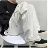 Black/white Casual Pants Men's Fashion Loose Straight Wide Leg Men Streetwear Hip-hop Pocket Cargo Mens Trousers 220330