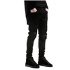 Jeans masculinos Men Black rasgado magro de quadril swag jeans risques de moto de bicicleta calça calça calça de designer de designers homens homens