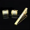 Gouden tie -clip en manchetknoopset voor mannen Classic Meter Clips Cufflinks Sets koperen bar gouden kraag pin sieraden1 drop levering 2021 manchetlink