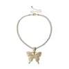 Oświadczenie Big Butterfly Naszyjnik Hip Hop Mrożony łańcuch kryszperestonu dla kobiet Bling Tinnis Chain Crystal Animal Choker Biżuteria