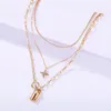 European and American necklace women new alloy clavicle chain creative personality multi-layer eight-pointed star lock pendant mul333w