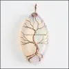 Collares colgantes Oval Piedra natural Cristal curativo Árbol de la vida Encantos Colgantes de gotas de agua Cuarzo rosa Alambre envuelto Tendencia Carshop2006 DHdjd