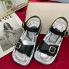 High-quality fashion women's sandals flat slippers designer black and white sheep belt buckle skateboard shoes letter rubber bottom beach code 35-40 with box