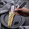 Chopsticks Gold 304 Mariage en acier inoxydable avec revêtement noir blanc rose extrémité élevée Grand Dro yydhhome ot3qe