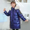 4 8 10 12 ans filles Parka Snowsuit 2021 hiver brillant veste pour filles mode col de fourrure manteau chaud vêtements d'extérieur pour enfants J220718