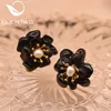 Stud XlentAg Orecchini di perle di agata nera naturale per le donne Regalo di giorno di compleanno Gioielli in argento sterling 925 GE0780GStud Kirs22