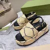 TOP Kwaliteit Ontwerpers Vrouwen Platte Slides Heren Mode Platform Sandalen Bandjes Affia Effect Stof Slipper Zomer Casual Slippers Zomer Strand Schoenen met Doos NO380