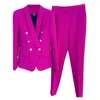 Pantalons à deux pièces pour femmes Polon jaune rose pantesuits à rose fixe Femmes Office dames doubles boutons dorés neuf combinaisons formelles Blazer