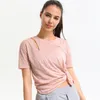 New lu ladies yoga clothes T-shirt fitness sports breathable split quick-drying summer hollow burnt-out short-sleeved top