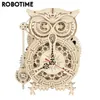 Robotime Rokr 161pcs Creative DIY 3D OWLクロック木製モデルビルディングブロックキットアセンブリアダルトアダルトLK503 220715