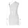 Retail Casual Dresses Women Two Piece Short Set Fashion Sexy Splicing One Shoulder Sleeveless Plush Backing Outfits