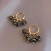 Hoop & Huggie Ghidbk Sparkling Five Black Crystal Ball Dangle Earrings For Girls Small Gold Colour Charm Hoops WholesaleHoop