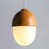 Pendants lampes noix acornes petits champignons suspendus en verre de la lampe laiteuse grain de bois de fer moderne