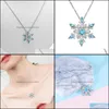 Pendant Necklaces Pendants Jewelry Sparkling Crystal Frozen Snowflake Necklace Women Shiny Blue Flower Zircon Chokers Ladies Girls Birthda