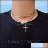 Pendant Necklaces Pendants Jewelry Metal Rhinestone Cross Design High Quality Dark Black Style Pearl Clavicle Chain Millennial Punk Sier M