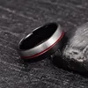 Anéis de casamento nuncad 8mm preto cor prata aço cola vermelha tungstênio ring ring groove homens inoxidable wynn22