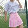 التنانير النساء مطوي تنورة البسيطة إمرأة 2022 الربيع الصيف الكورية الأزياء عالية الخصر kawaii الوردي الأسود الأبيض منقوش