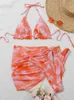 Peachtan Mesh 3 pezzi Bikini Set da bagno Florale Swimwear Female Tragle Swimsuit Women Swimming Swimming Bathing costume 2022