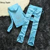 Juicy Tracksuit Women Velvet 's Brand Velour Sewing Suit Track Hoodies and Pants Sets Apple Met 388ess