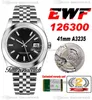 EWF 41 126300 A3235 Automatic Mens Watch Polished Bezel Black Dial Stick Markers JubileeSteel Bracelet With Same Serial Card Super Edition Timezonewatch A1