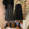 Elegante solide midi geplooide rok vrouwen herfst winter dames Koreaanse hoge taille aline school lange rok vrouwelijk 210311