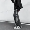 Męskie dżinsy boczne kość haft haftu prosta noga High Street Hip-hop luźna luźna swobodna szerokopasmowa nogi