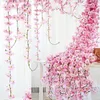 Flores decorativas Wreaths Wreaths Artificial Cherry Blossom Vine 144 Cabeças de flores Parede pendurada Rattan Fake Garland Arch Ivy Party Wedding Decorat