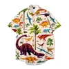 Erkekler kısa kollu gömlek plaj gömlek moda sevimli dinozor baskı düğmesi sokak kıyafeti hawaii gömlek erkek plaj gömlekleri G220511