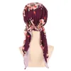 Muslim Women Soft Turban Hat Pre-Tied Head Scarf Printed Ladiess Chemo Cap Ready To Wear Inner Hijabs Hair Accessories