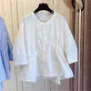 Women's Blouses & Shirts Summer Korean Version Loose Asymmetric Pleated Cotton Stitching Doll Shirt Top Women H2145Women's